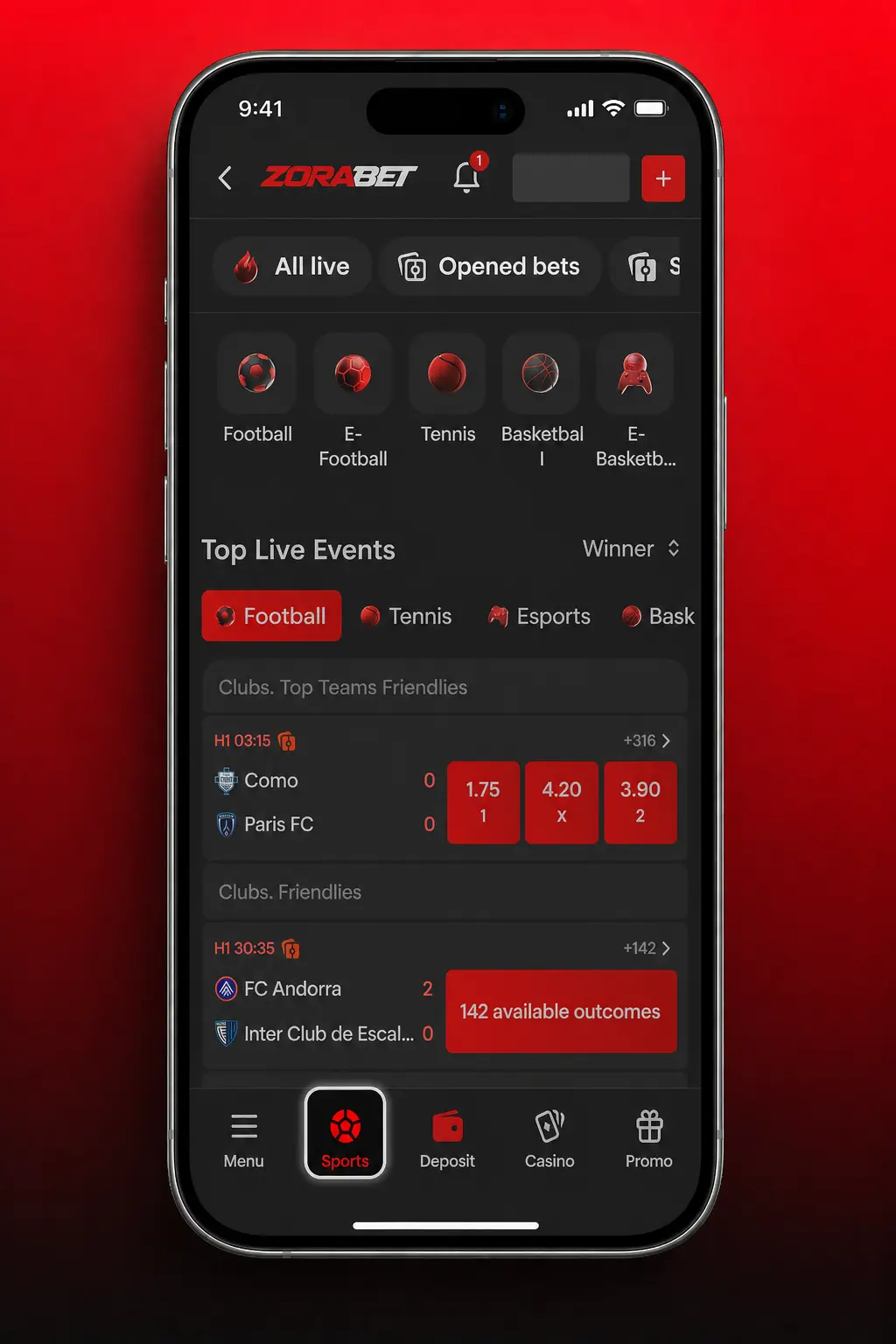 Aplicație ZoraBet pentru pariuri pe baschet pe Android și iOS cu piețe live și notificări push